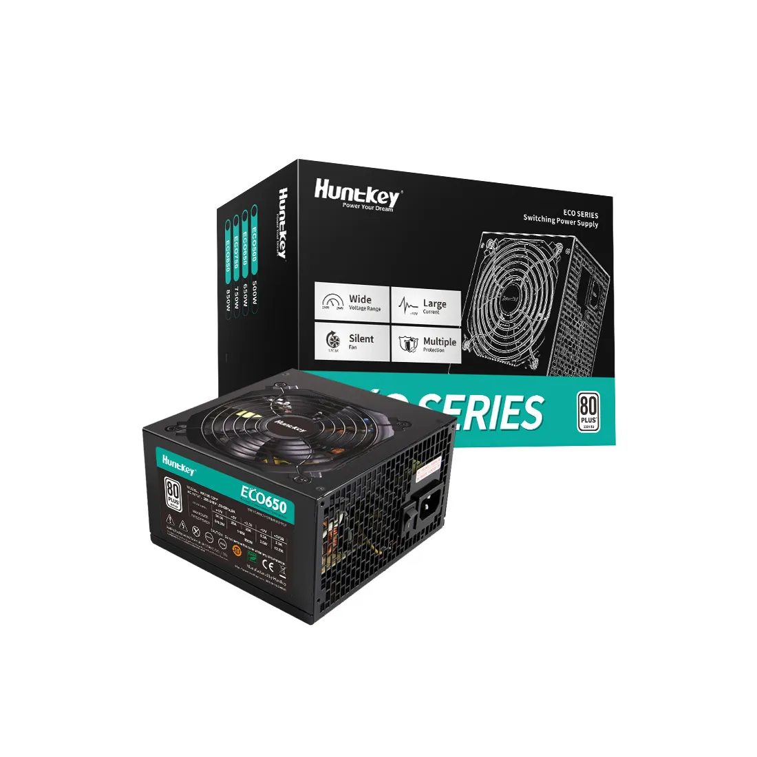 Блок питания HuntKey ECO650 [650 Вт, 80 PLUS Standart, 3x SATA, 2x 6+2 pin PCIe, 2x 4+4 pin CPU, ATX]