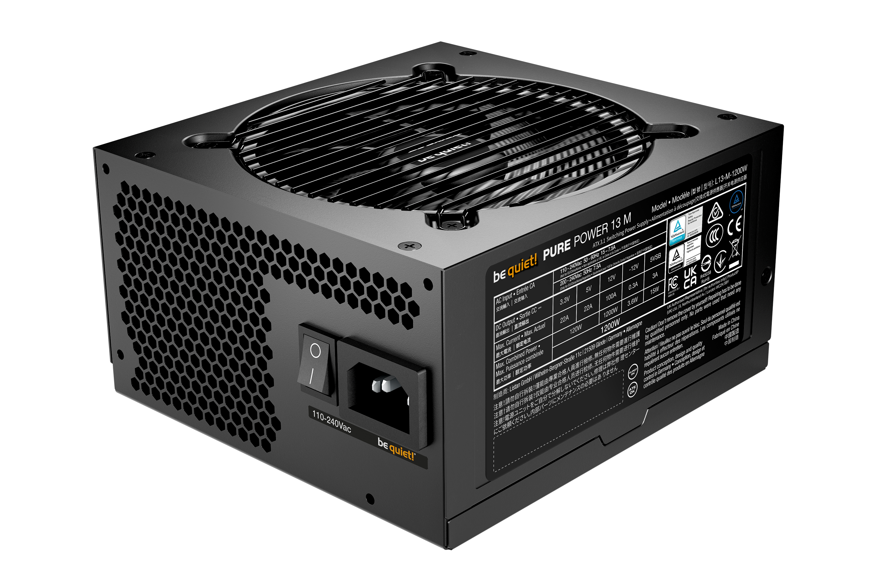 Блок питания Be quiet! PURE POWER 13 M 1200W (BP029EU) [1200 Вт, 80 PLUS Gold, 6x SATA, 1 x 16 pin (12VHPWR), 4 x 6+2 pin PCIe, 1x 4+4 pin, 1x 8 pin CPU, EPS12V, ATX]