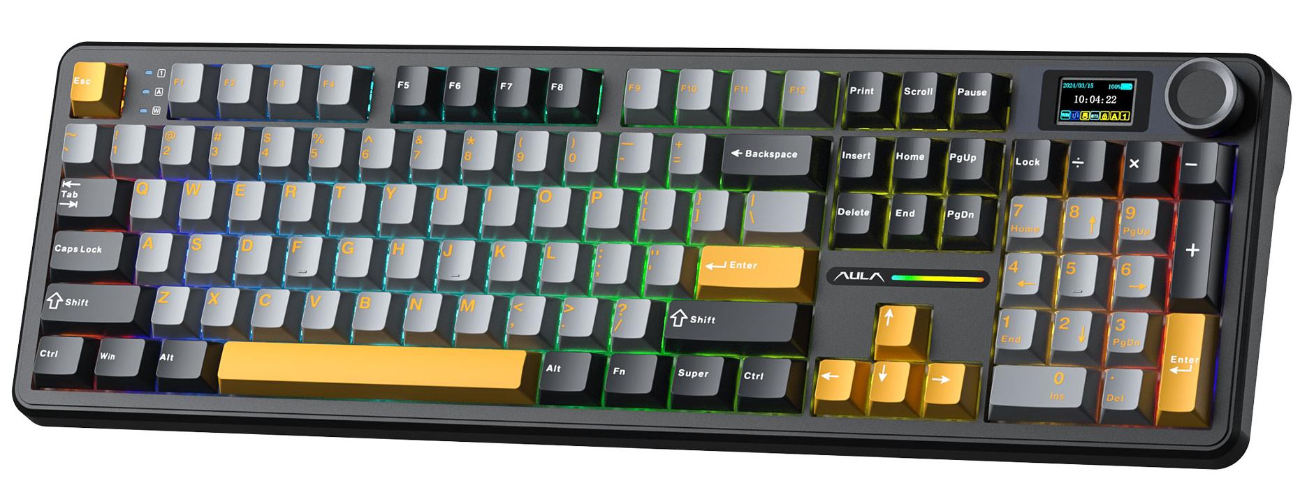 Клавиатура Aula F108 Pro [механическая, проводная + беспроводная, RGB подсветка, Reaper, серая]