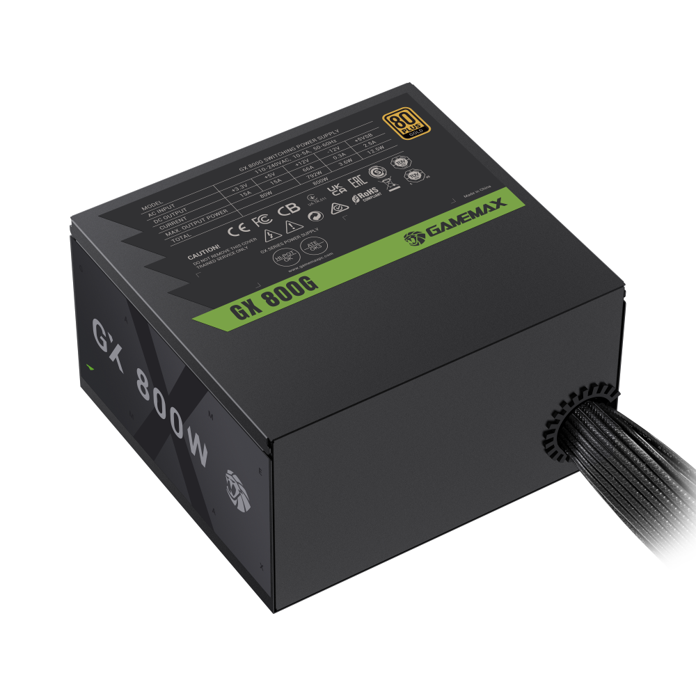 Блок питания GameMax GX 800G Gold (2132-0800B0008) [800 Вт, 80 PLUS Gold, 6x SATA, 4 x 6+2 pin PCIe, 2x 4+4 pin CPU, ATX]