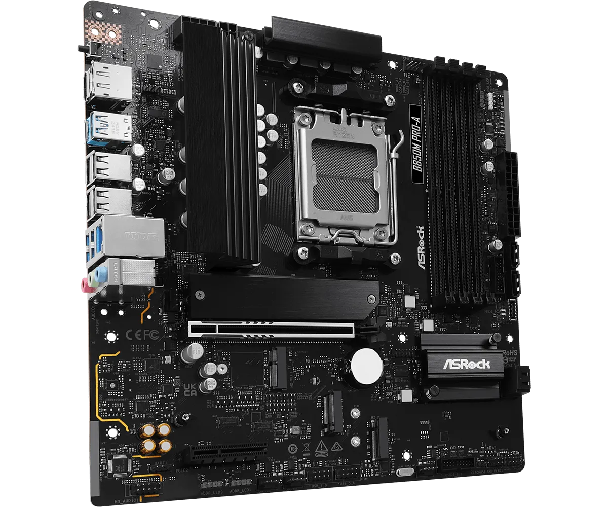 Материнская плата ASRock B850M PRO-A [AM5, AMD B850, 4xDDR 5, 3xM.2, 1xPCI-E x16, Micro-ATX]