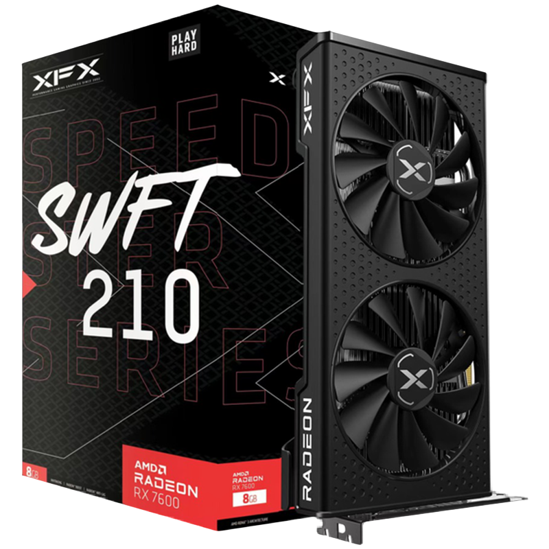 Видеокарта XFX SPEEDSTER SWFT 210 Radeon RX 7600 Core (RX-76PSWFTFY) [8 ГБ, GDDR6, 128 бит, HDMI, DisplayPort (3 шт)]