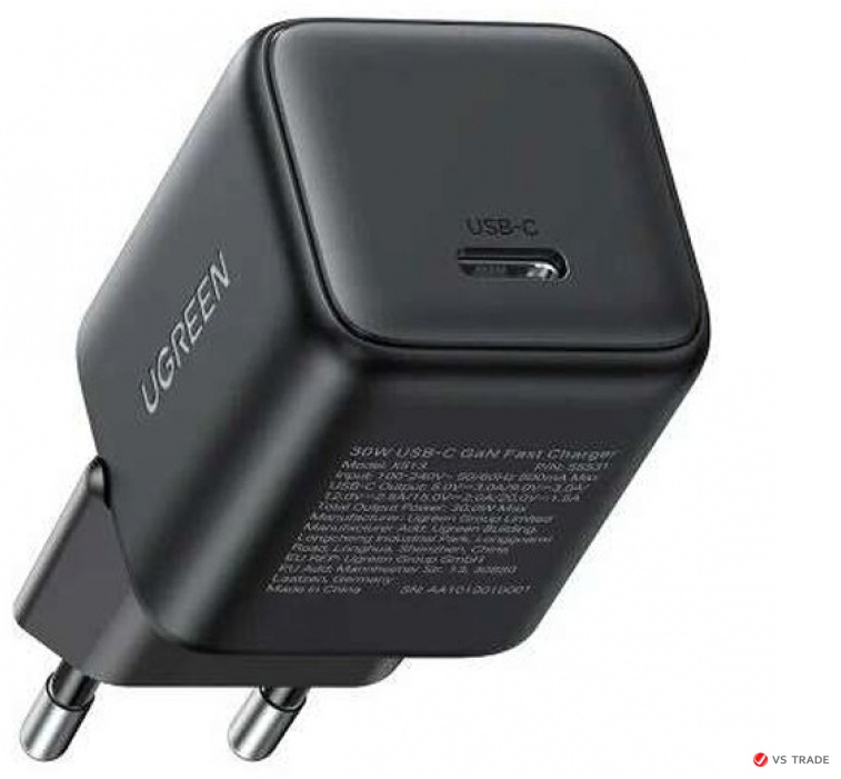 Зарядное устройство UGREEN X513 30W 1C GaN Fast Charger, черный, 65007