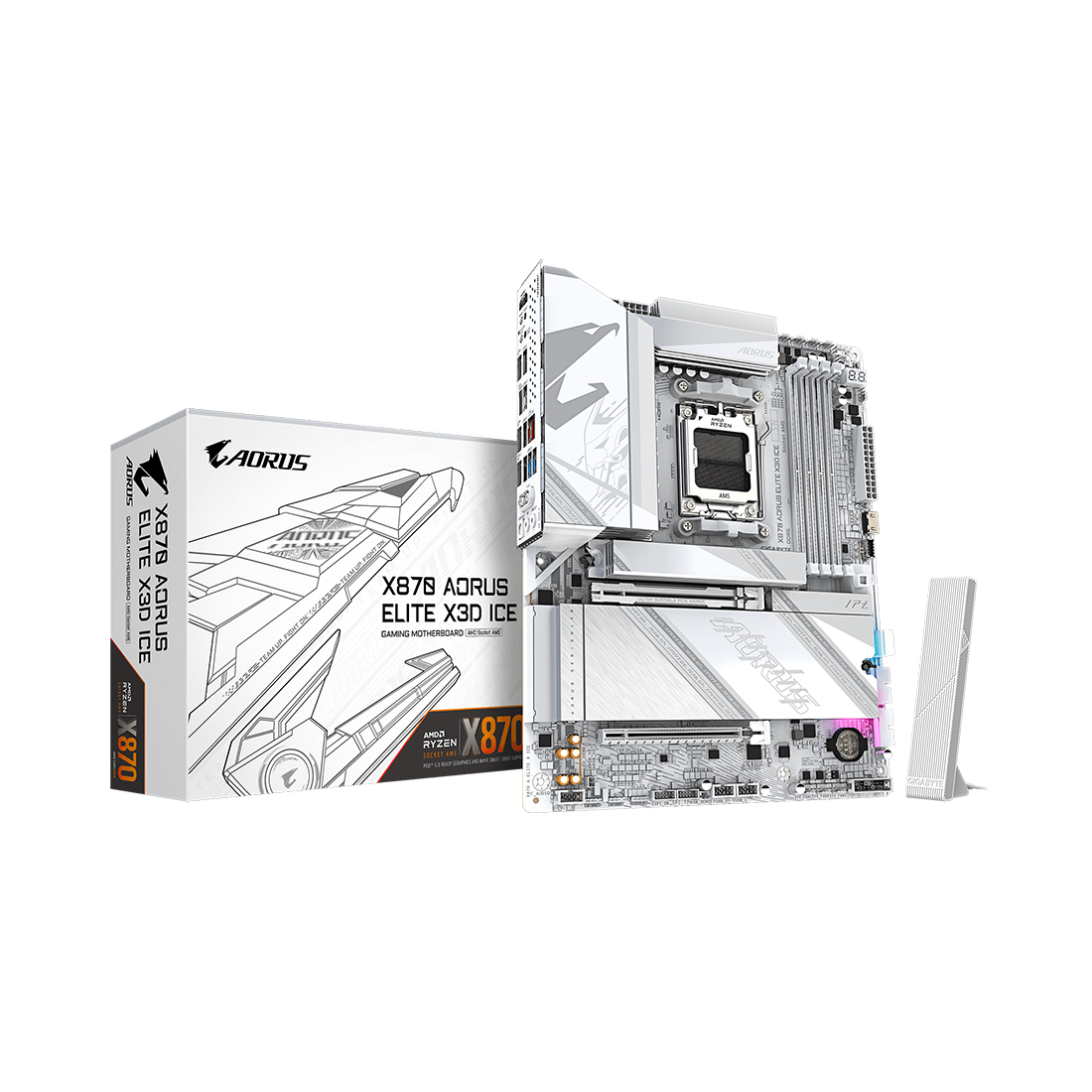 Материнская плата Gigabyte X870 AORUS ELITE X3D ICE [AM5, AMD X870E, 4xDDR 5, 4xM.2, 3xPCI-E x16, Standard-ATX]
