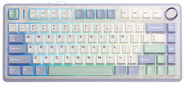 Клавиатура Aula F75 [механическая, проводная + беспроводная, RGB подсветка, Leobog Graywood V3, фиолетовая]