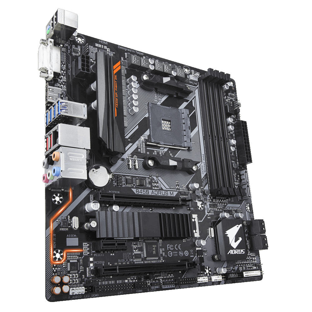 Материнская плата Gigabyte B450 AORUS M, AM4/ 4 x DDR4/ 6 x SATA3/ 1 x M.2/ mATX