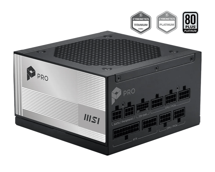 Блок питания MSI PRO A1000PL PCIE5 [1000 Вт, 80 PLUS Platinum, 6x SATA, 1 x 16 pin (12VHPWR), 3 x 6+2 pin PCIe, 2x 4+4 pin CPU, EPS12V, ATX]