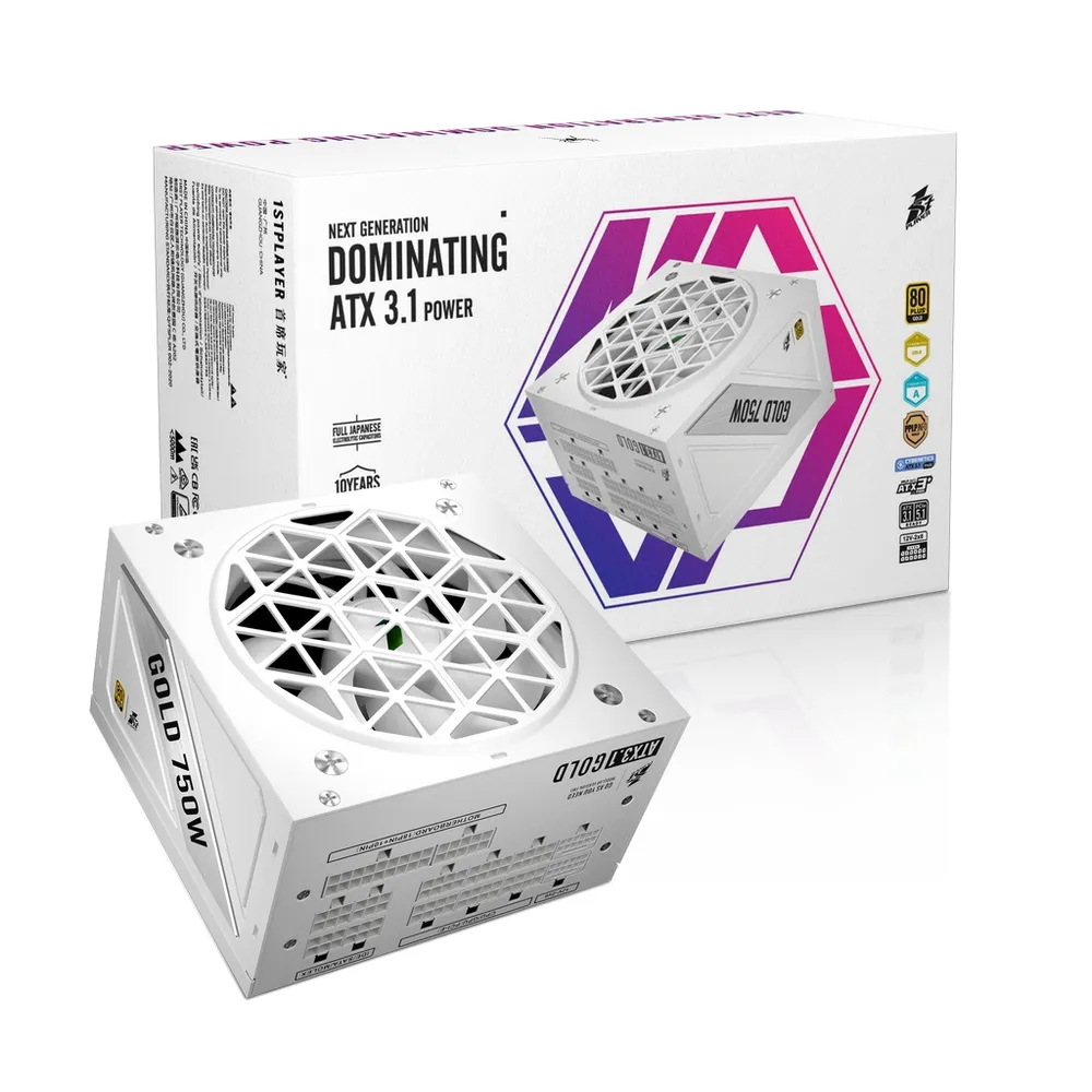 Блок питания 1stPlayer NGDP 750W White Gold (HA-750BA4 WHITE) [750 Вт, 80 PLUS Gold, 8x SATA, 1 x 16 pin (12VHPWR), 2 x 6+2 pin PCIe, 2x 4+4 pin CPU, ATX]