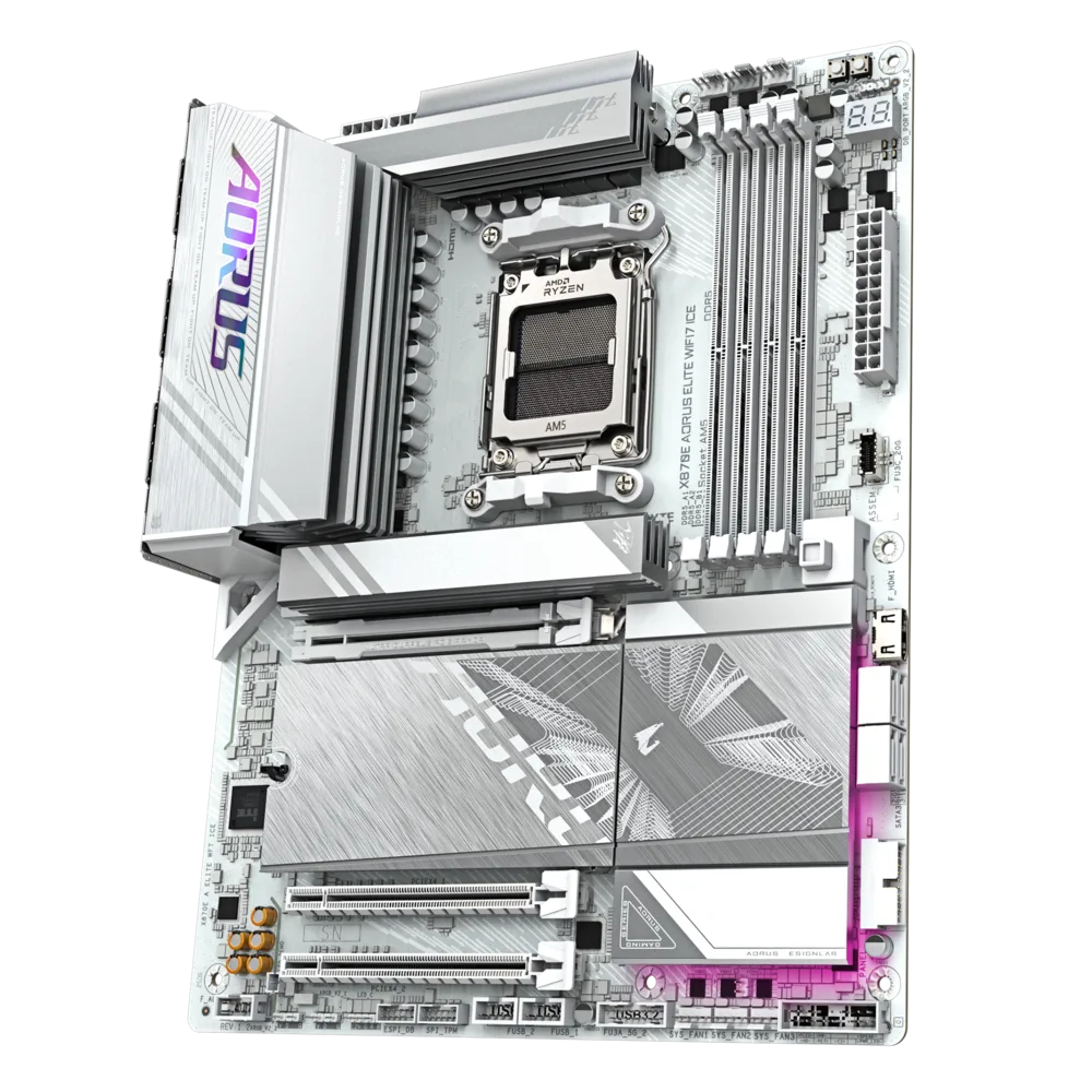 Материнская плата Gigabyte X870E AORUS ELITE WIFI7 ICE [AM5, AMD X870E, 4xDDR 5, 4xM.2, 3xPCI-E x16, Standard-ATX]