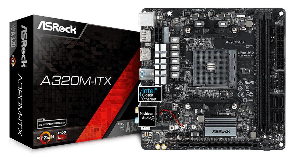 Материнская плата ASRock A320M-ITX [AM4, AMD A320, 2xDDR 4, 1xM.2, 1xPCI-E x16, Mini-ITX]