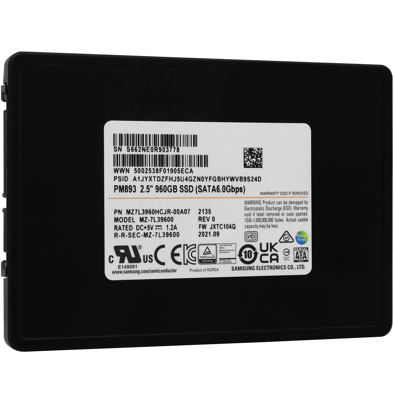 SSD накопитель Samsung PM893 (MZ7L3960HCJR-00A07) [960 ГБ, 2.5