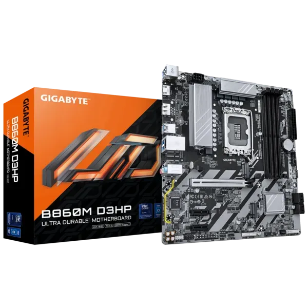 Материнская плата Gigabyte B860M D3HP [LGA 1851, Intel B860, 4xDDR 5, 2xM.2, 1xPCI-E x16, Micro-ATX]