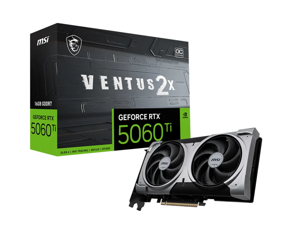 Видеокарта MSI GeForce RTX 5060 Ti 16G VENTUS 2X OC PLUS (G506T-16V2CP) [16 ГБ, GDDR7, 128 бит, HDMI, DisplayPort (3 шт)]