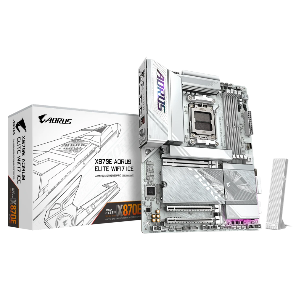 Материнская плата Gigabyte X870E AORUS ELITE WIFI7 ICE [AM5, AMD X870E, 4xDDR 5, 4xM.2, 3xPCI-E x16, Standard-ATX]