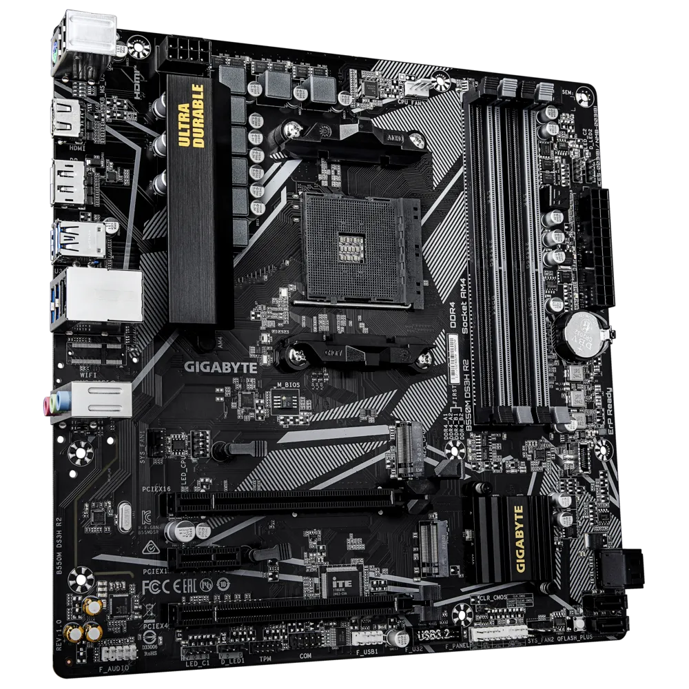 Материнская плата Gigabyte B550M DS3H R2 [AM4, AMD B550, 4xDDR 4, 2xM.2, 2xPCI-E x16, Micro-ATX]