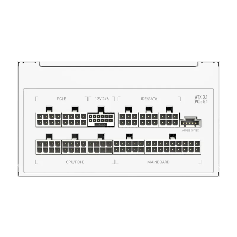 Блок питания GameMax RGB PRO 850G WH (2141-0850B0023) [850 Вт, 80 PLUS Gold, 8x SATA, 1 x 16 pin (12VHPWR), 3 x 6+2 pin PCIe, 2x 4+4 pin CPU, ATX]
