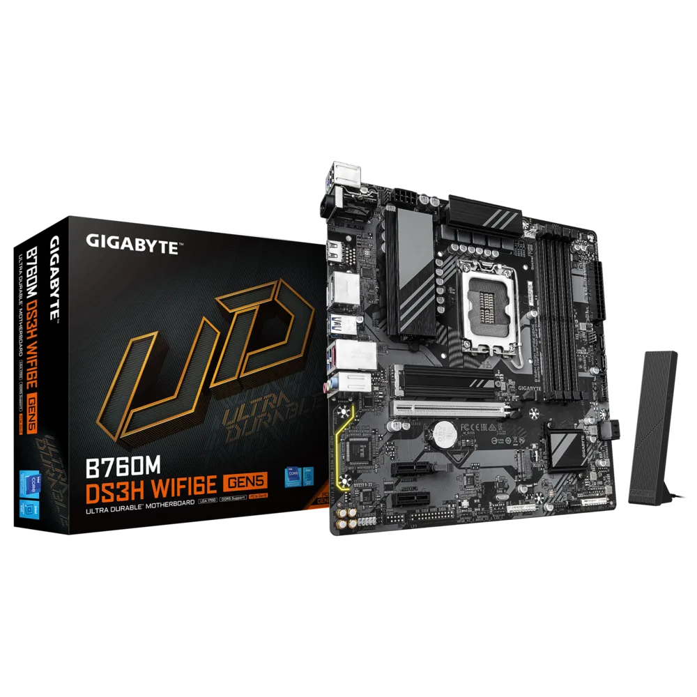 Материнская плата Gigabyte B760M DS3H WF6E GEN5 [LGA 1700, Intel B760, 4xDDR 5, 2xM.2, 1xPCI-E x16, Micro-ATX]