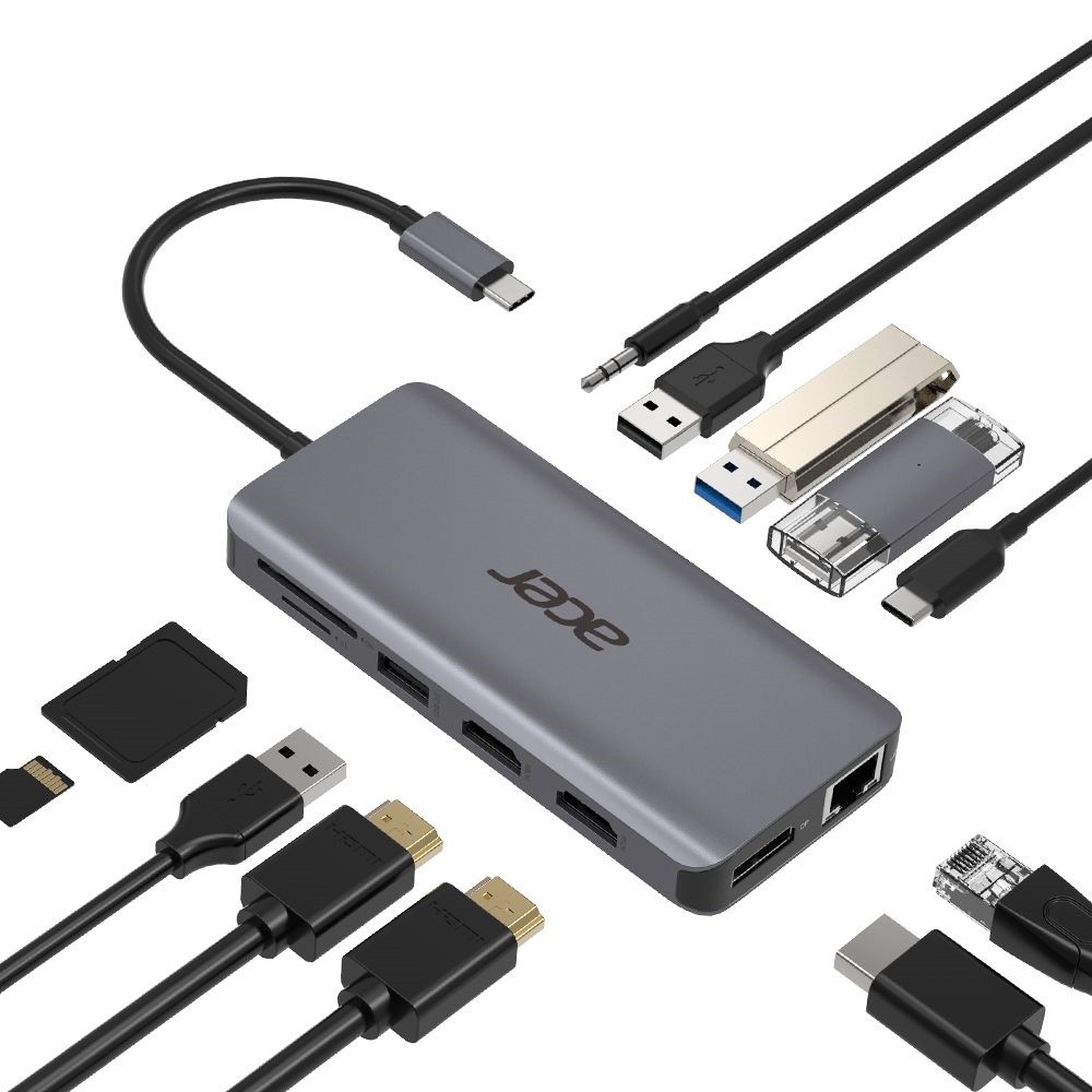 Док-станция  Acer 12in1 Type C dongle: 2 x USB3.2, 2 x USB2.0, 1x SD/TF, 2 x HDM 