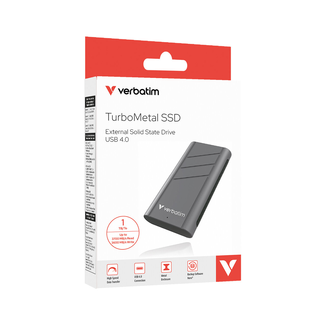 Внешний SSD-накопитель Verbatim TurboMetal (32021) [1 ТБ, USB 3.2 Gen 2 Type C, 3700/3600 МБ/с]
