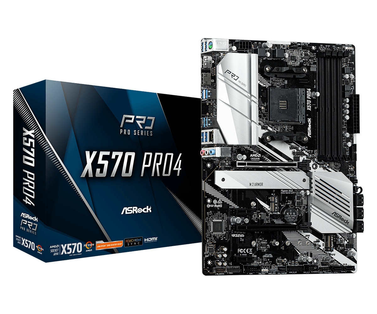 Материнская плата ASRock X570 PRO4 [AM4, AMD X570, 4xDDR 4, 2xM.2, 2xPCI-E x16, Standard-ATX]