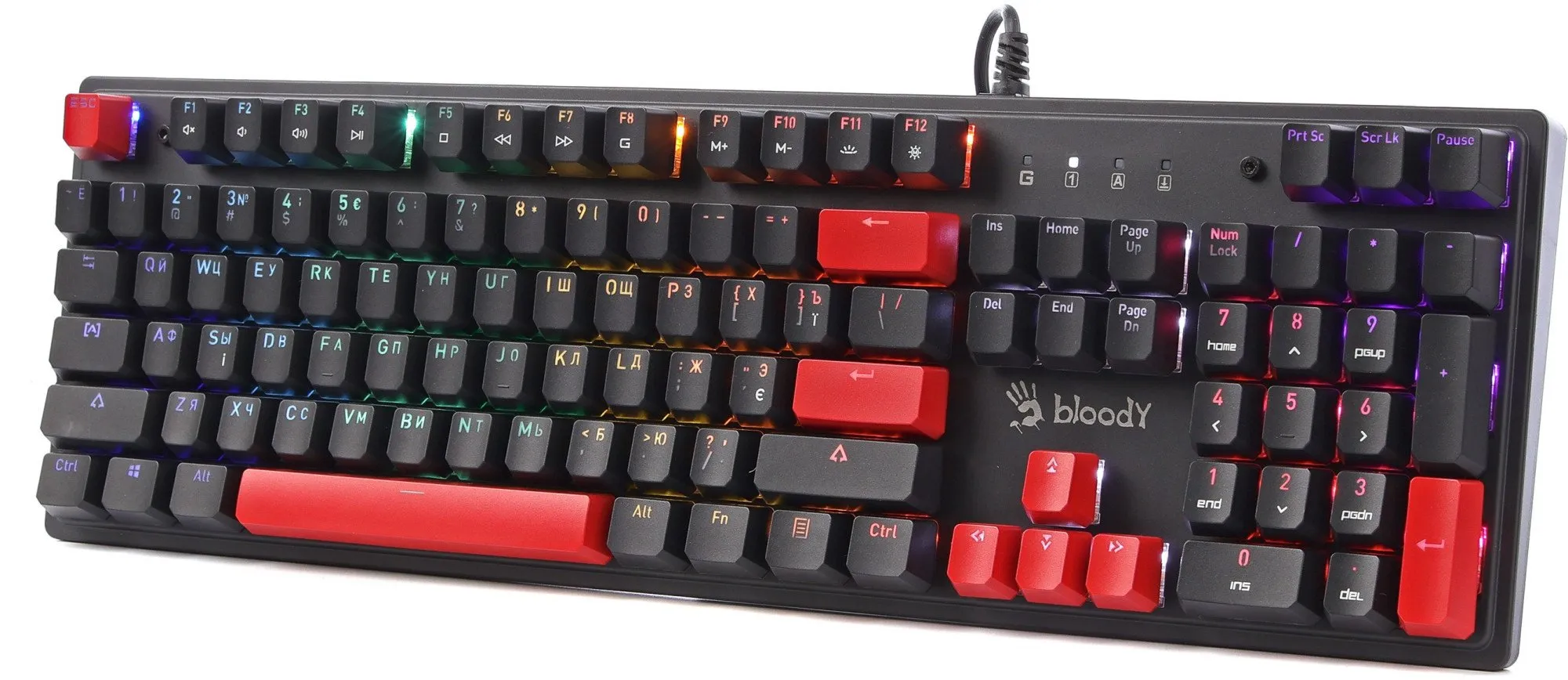 Клавиатура A4Tech S525N Fire Black [Механическая, проводная, клавиш - 104, подсветка, черная]