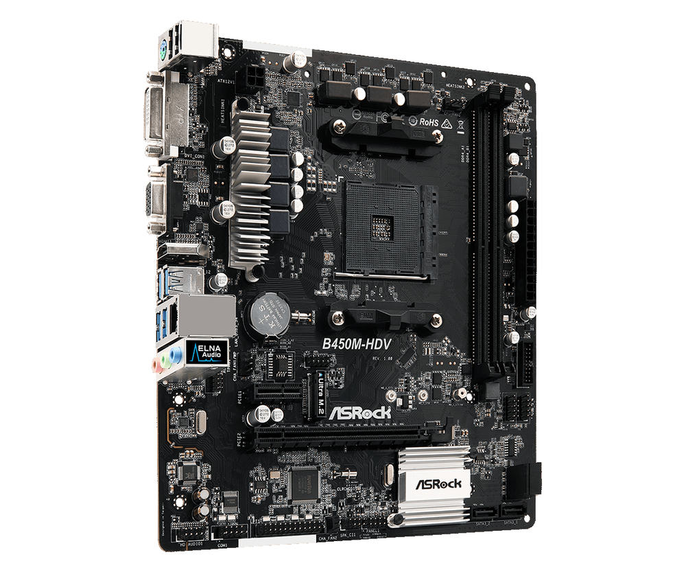 Материнская плата ASRock B450M-HDV R4.0 [AM4, AMD B450, 2xDDR 4, 1xM.2, 1xPCI-E x16, Micro-ATX]