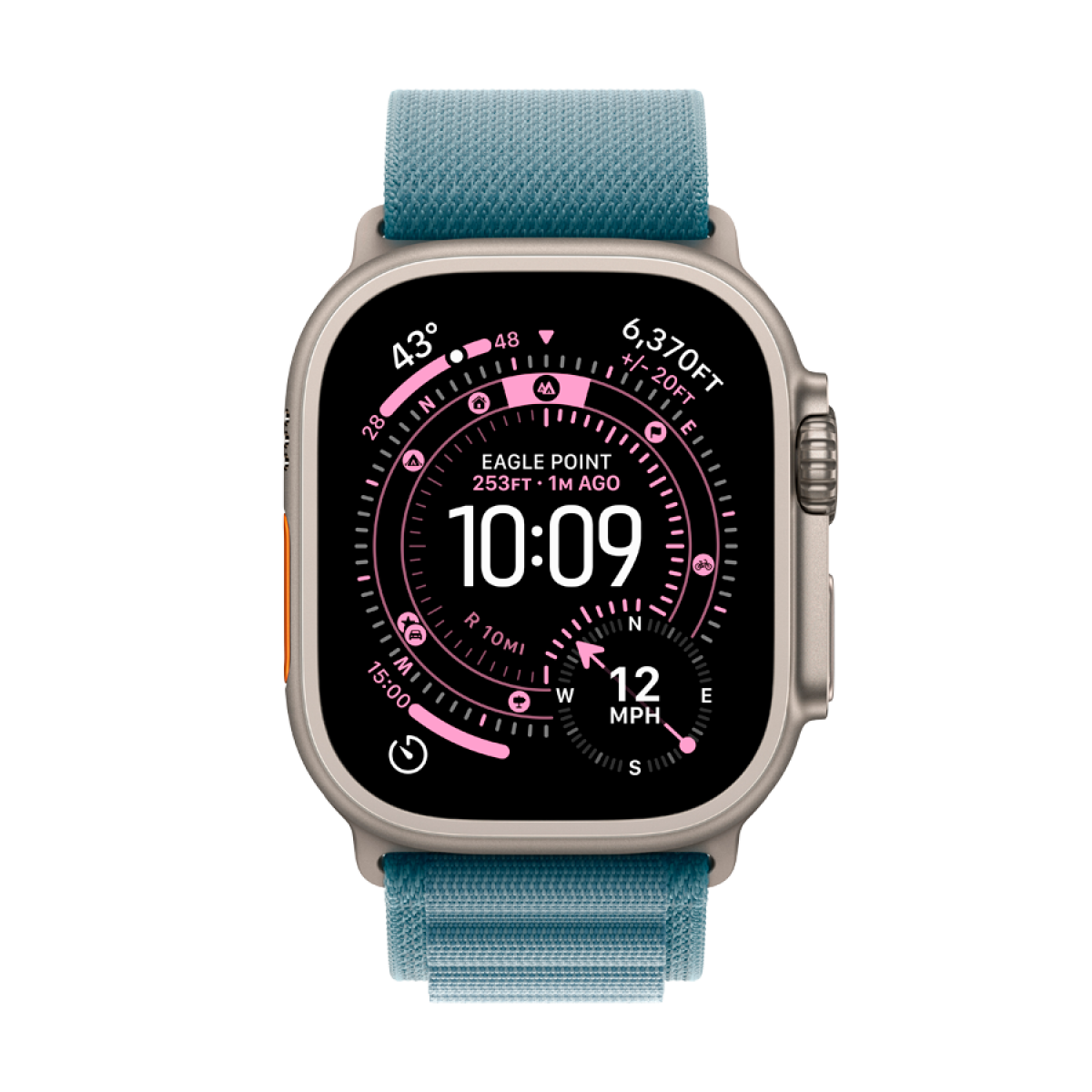 Apple Watch Ultra 3 GPS + Cellular 49mm (MEWM4QR/A) Natural Titanium Case with Light Blue Alpine Loop - Medium,Model A3281, серебристый + голубой