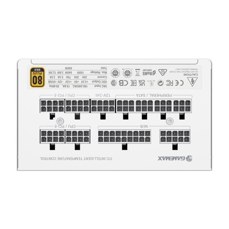 Блок питания GameMax GX-850 PRO WHITE [850 Вт, 80 PLUS Gold, 6x SATA, 1 x 16 pin (12VHPWR), 4 x 6+2 pin PCIe, 2x 4+4 pin CPU, ATX]