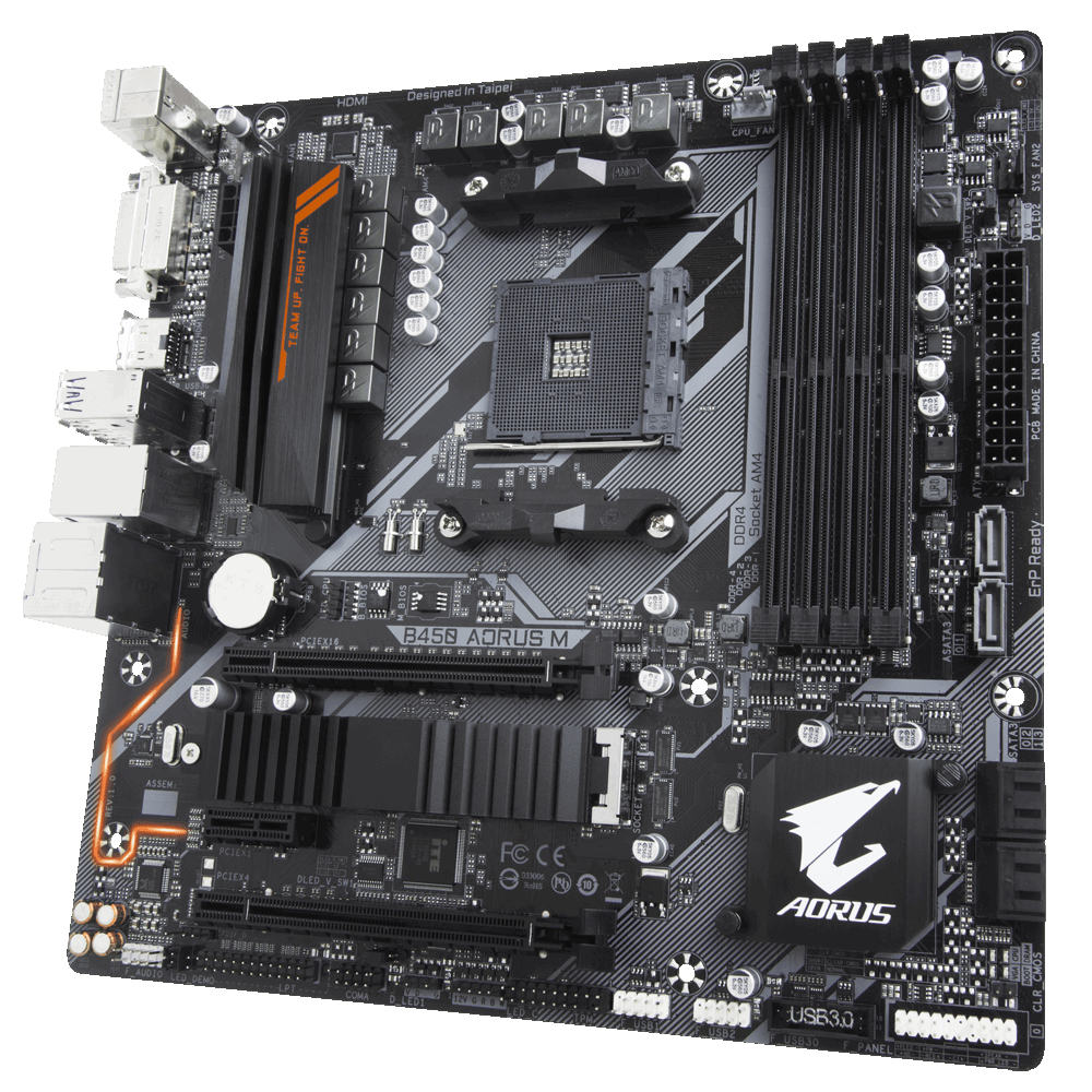 Материнская плата Gigabyte B450 AORUS M, AM4/ 4 x DDR4/ 6 x SATA3/ 1 x M.2/ mATX