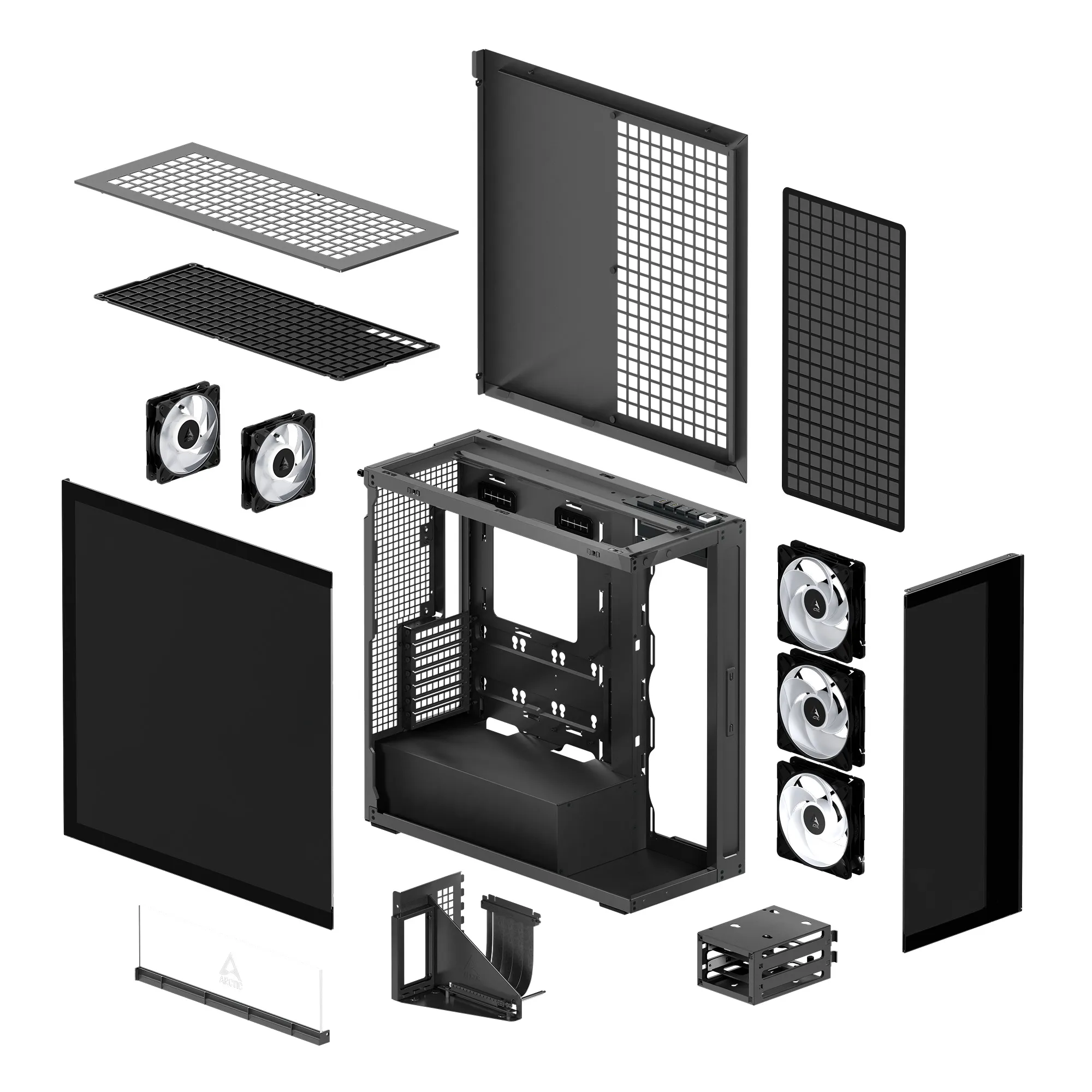 Корпус Arctic Xtender VG Black(Mirror Glass) (ACPCC00019A) [Full Tower, 2×120 мм + 3×140 мм A-RGB, Черный]