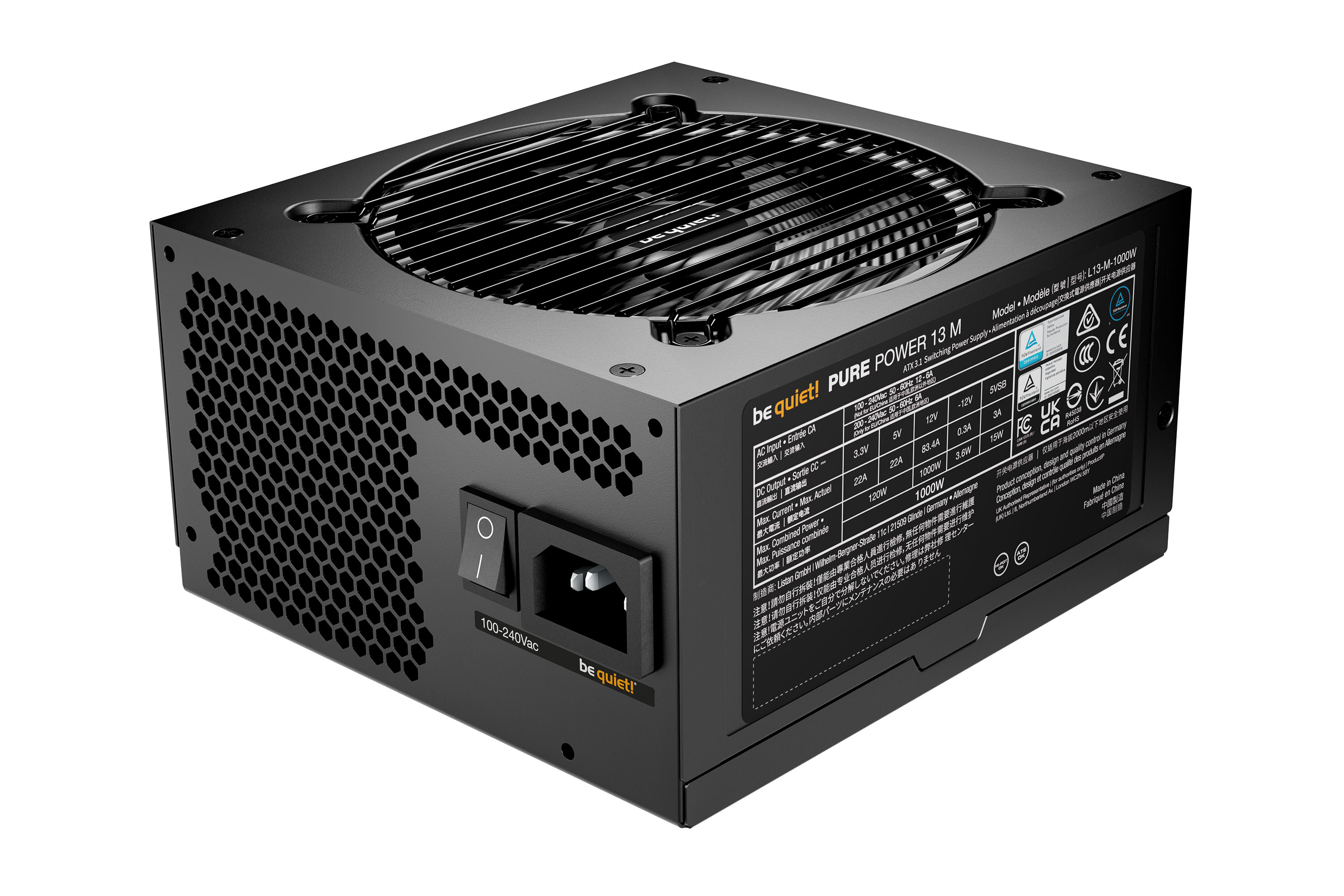 Блок питания Be quiet! Pure Power 13M 1000W (BP028EU) [1000 Вт, 80 PLUS Gold, 6x SATA, 1 x 16 pin (12VHPWR), 4 x 6+2 pin PCIe, 1x 4+4 pin, 1x 8 pin CPU, EPS12V, ATX]