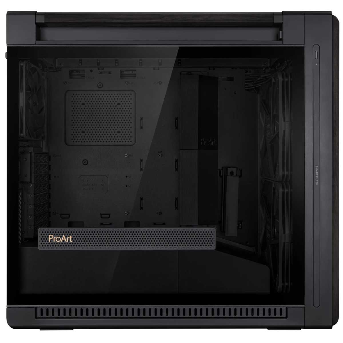 Корпус Asus PROART PA602 WOOD TG PWM BLACK [Midi Tower, 1 x 140 мм, 2 x 200 мм]