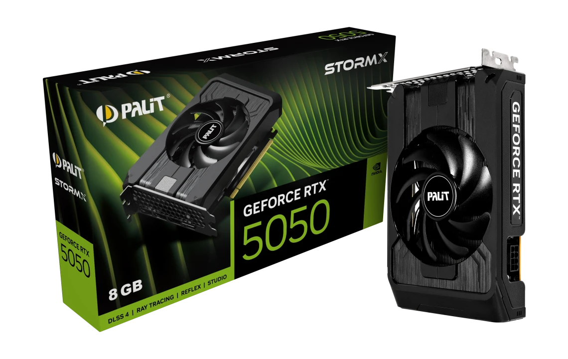 Видеокарта Palit RTX5050 STORMX 8G (NE65050019P1-GB2070F) [8 ГБ, GDDR6, 128 бит, HDMI, DisplayPort (3 шт)]
