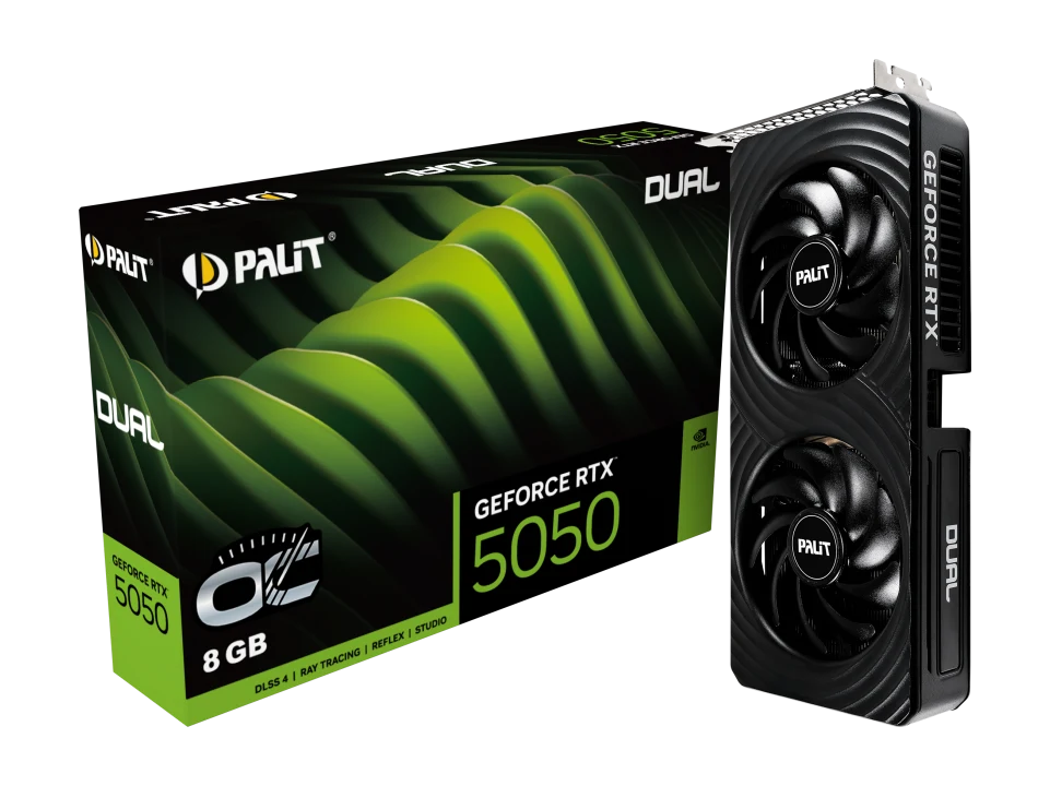 Видеокарта Palit RTX5050 DUAL 8G (NE65050019P1-GB2070D) [8 ГБ, GDDR6, 128 бит, HDMI, DisplayPort (3 шт)]