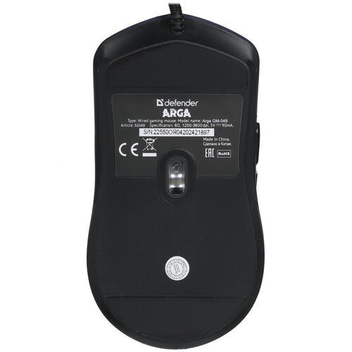 Мышь Defender Arga GM-049 + коврик (52049) [проводная, светодиодная, 3600 DPI, 125 Гц подсветка, черная]