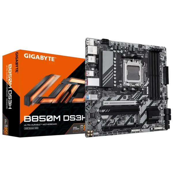 Материнская плата Gigabyte B850M DS3H [AM5, AMD B850, 4xDDR 5, 2xM.2, 2xPCI-E x16, Micro-ATX]