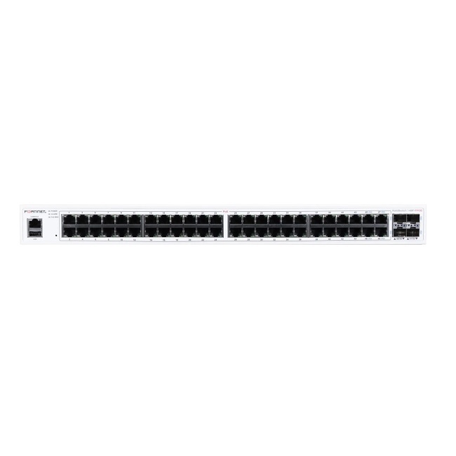 FortiSwitch-148F-FPOE is a performance/price competitive L2+ management switch with 48x GE port + 4x SFP+ port + 1x RJ45 console. Port 1- 48 are POE p (FS-148F-FPOE)