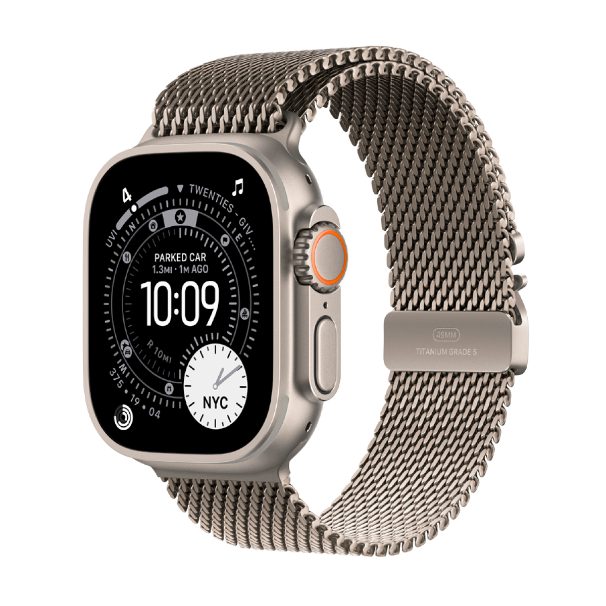 Apple Watch Ultra 3 GPS + Cellular 49mm (MEWY4QR/A) Natural Titanium Case with Natural Titanium Milanese Loop - Medium, Model A3281, серебристый