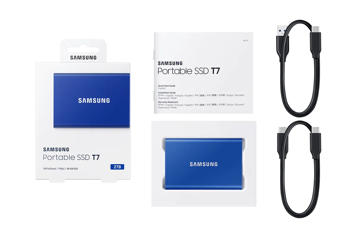 SSD-накопитель Samsung T7 (MU-PC2T0H/WW) [2 ТБ, USB 3.2 Gen 2 Type C, 1050/1000 MБ/с]