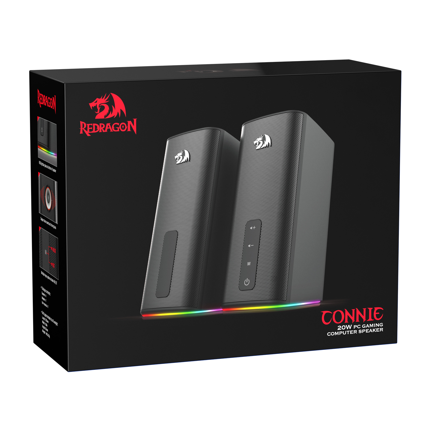 Акустическая система Redragon Connie , Черный (2x10.0W RMS), RGB, AUX+BT, black (71987)