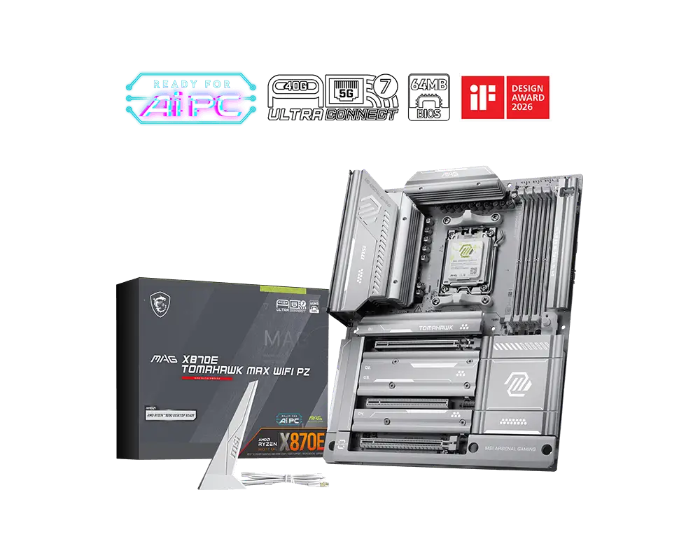 Материнская плата MSI MAG X870E TOMAHAWK MAX WIFI PZ [AM5, AMD X870E, 4xDDR 5, 4xM.2, 3xPCI-E x16, Standard-ATX]