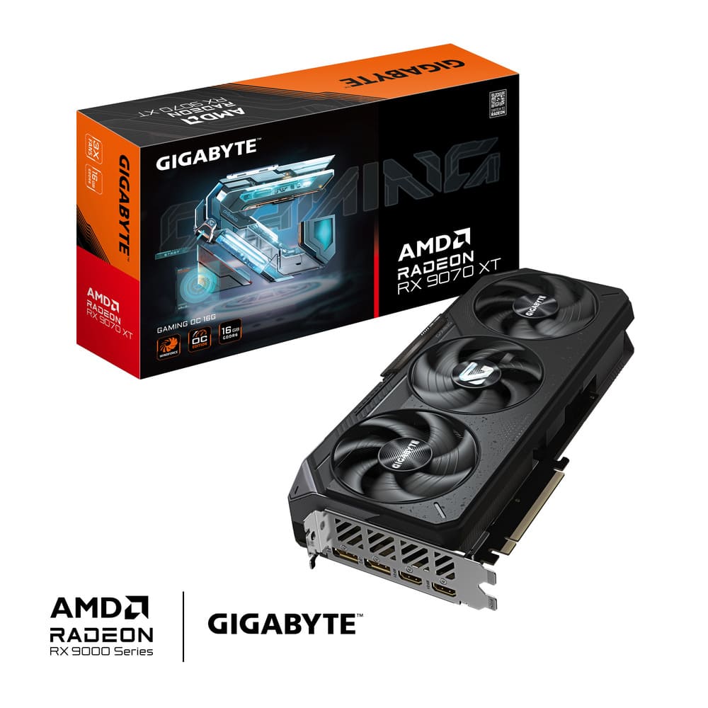 Видеокарта Gigabyte AMD Radeon 9070 XT GAMING OC (GV-R9070XTGAMING OC-16GD) [16 ГБ, GDDR6, 256 бит, HDMI (2 шт), DisplayPort (2 шт)]