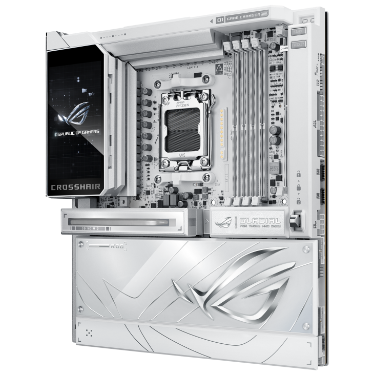 Материнская плата Asus ROG CROSSHAIR X870E GLACIAL [AM5, AMD X870E, 4xDDR 5, 7xM.2, 2xPCI-E x16, Standard-ATX]