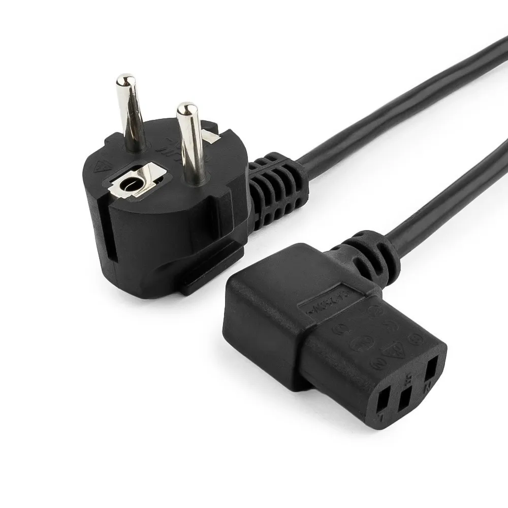Кабель питания Cablexpert PC-186A-VDE, 1.8м, Schuko- C13, VDE, 10А, черный, угловой разъем, с заземлением