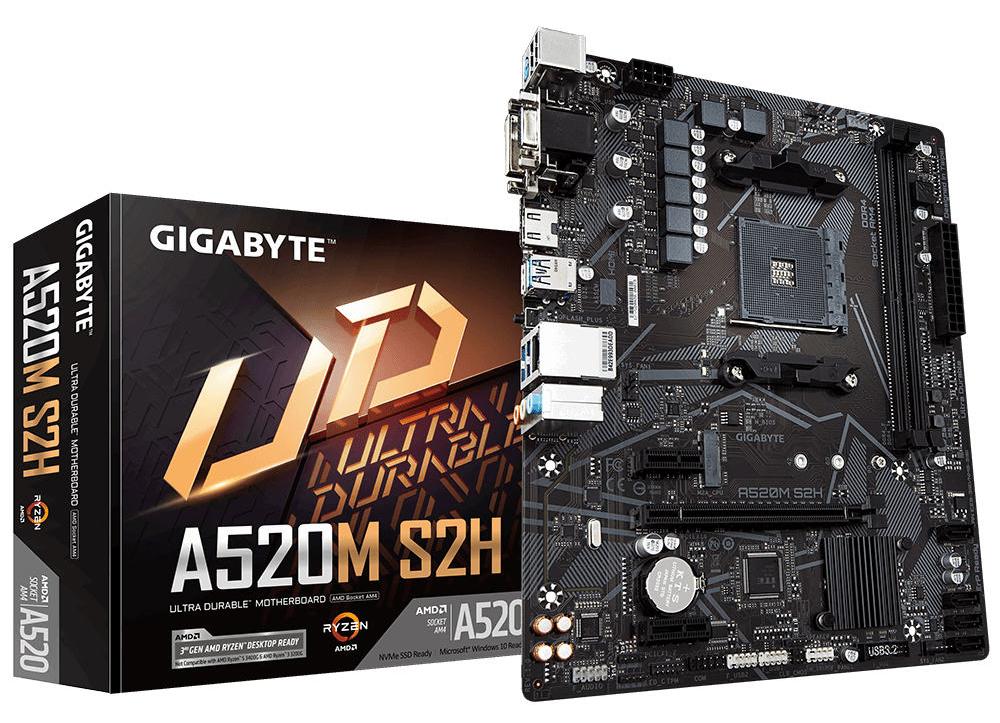 Материнская плата Gigabyte A520M S2H, [AM4, AMD A520, 2xDDR 4, 1xM.2, 1xPCI-E x16, Micro-ATX]