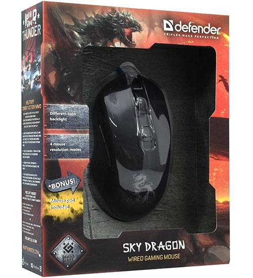 Мышь, Defender Sky Dragon GM-090L, USB/ Black 