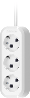 Удлинитель с заземлением Defender R330 16 А, 15 м, 3 розетки, белый