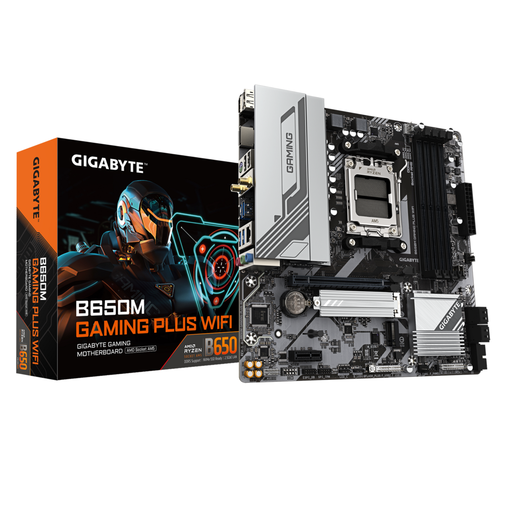 Материнская плата Gigabyte B650M GAMING PLUS WIFI [AM5, AMD B650, 4xDDR 5, 2xM.2, 1xPCI-E x16, Micro-ATX]