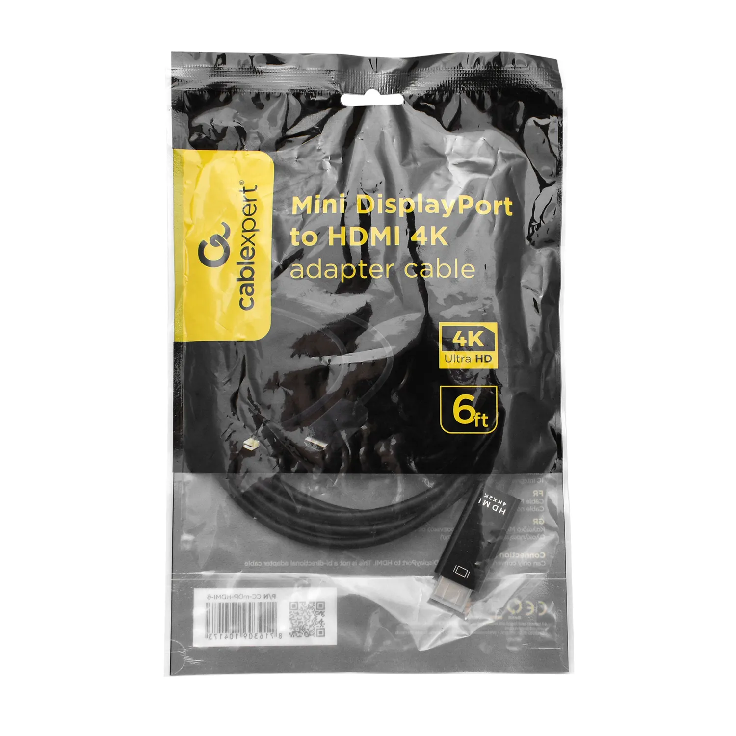 Кабель Cablexpert CC-mDP-HDMI-6, mDP->HDMI, 1.8м, черный