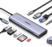 Разветвитель портов Ugreen CM498 (15600), 3 x USB-A,Type-C, HDMI, VGA,SD, microSD, LAN